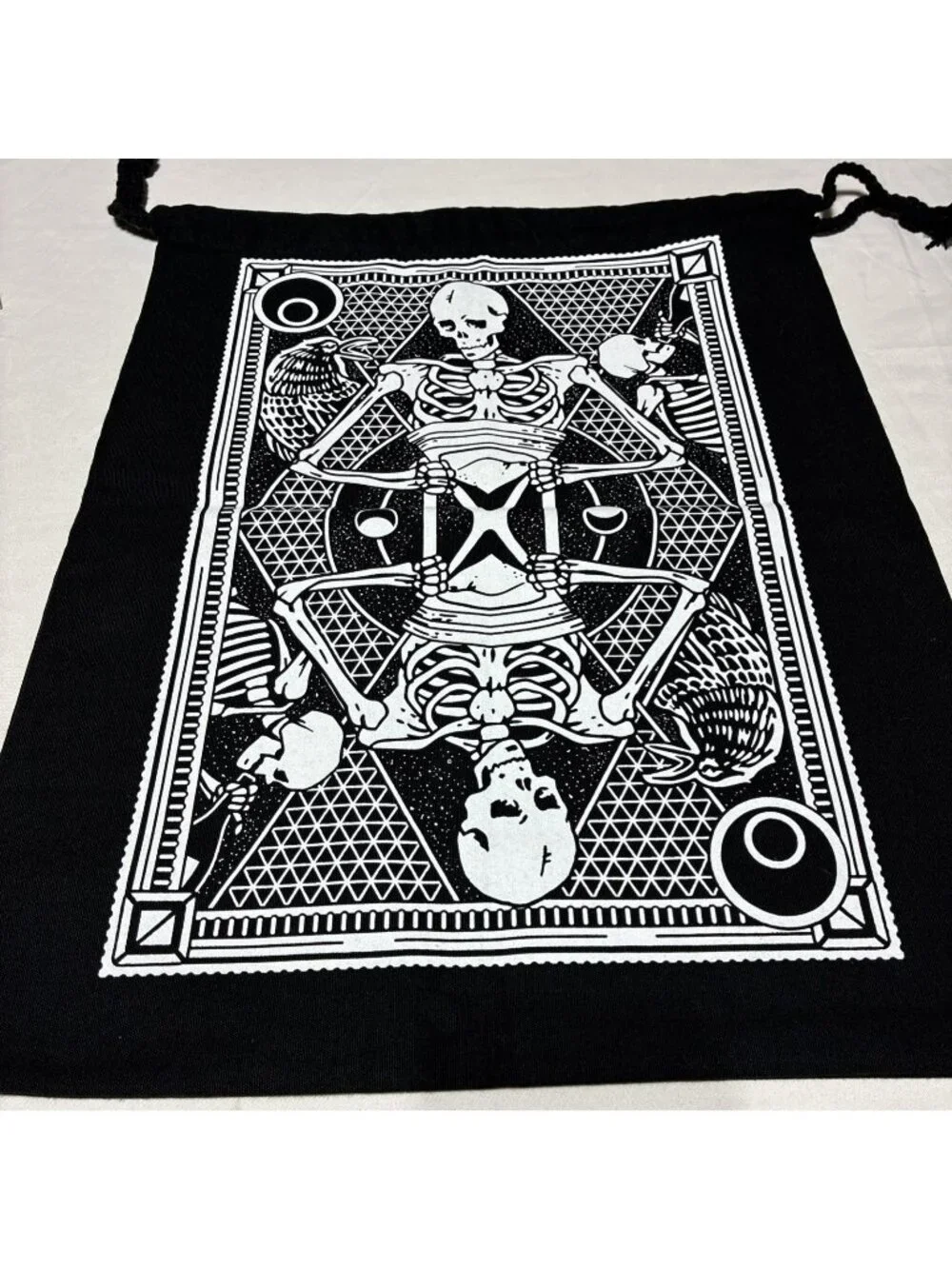 ￼ Large Black Canvas Gotham Storage Pouch Bag Gothic Skeleton Hourglass Tarot 17